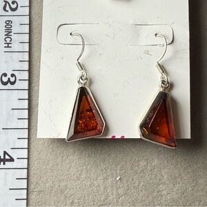 Amber Triangle Drop Earrings 925 Sterling silver